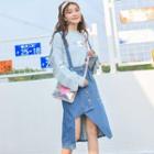 Embroidered Denim Suspender Skirt