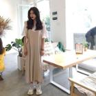 Set : Plain Short-sleeve T-shirt + Spaghetti Strap Dungaree