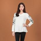 V-neck Flower Embroidered Blouse
