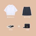 Polo Collar Short-sleeved Shirt / Plaid Skirt