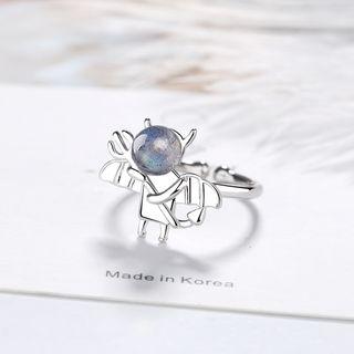 Moonstone Devil Open Ring Adjustable - Silver - One Size