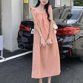 Puff-sleeve Sleeve Tank Top Dress Pink - One Size