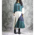 3/4-sleeve Color Block Midi Dress