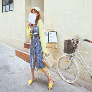 Contrast-piping Buttoned Floral Sundress