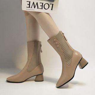 Faux Leather Block Heel Mid-calf Chelsea Boots