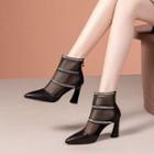 Block-heel Mesh Rhinestone Short Boots