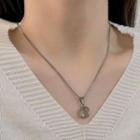 Gemstone Pendant Stainless Steel Necklace Silver - One Size
