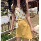Flower Print Wide-strap Crop Top / A-line Skirt