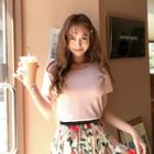 Short-sleeve Cross-strap Back Knit Top Pink - One Size
