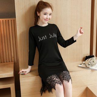 Lace Hem Lettering T-shirt Dress
