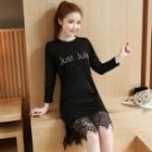 Lace Hem Lettering T-shirt Dress