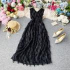 Fringed V-neck Cross Strap Maxi Dress