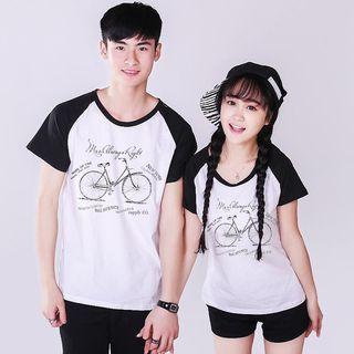 Couple Matching Printed Raglan Short-sleeve T-shirt