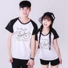 Couple Matching Printed Raglan Short-sleeve T-shirt