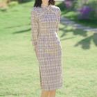 Long-sleeve Plaid Sheath Qipao