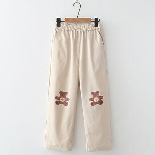 Bear Print Straight-leg Pants