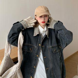 Corduroy Trim Button-up Denim Jacket