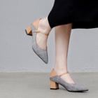 Genuine Leather Plaid Block Heel Pumps