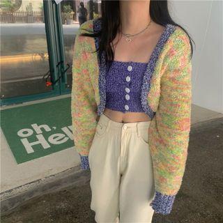 Cropped Knit Camisole / Long-sleeve Contrast Trim Cropped Knit Cardigan