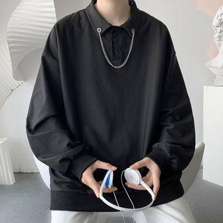 Polo-neck Chain Strap Sweatshirt