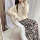 Set: Collared Cardigan + Floral Print Midi A-line Skirt