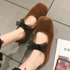 Square Toe Bow Accent Furry Flats