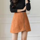 Faux Suede Asymmetrical A-line Skirt