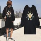 Embroidered Hoodie A-line Dress