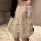 Lace-up Sweater Beige - One Size