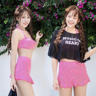 Set: Plaid Swim Top + Skirt + T-shirt