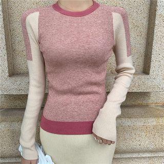 Color Panel Rib Knit Top