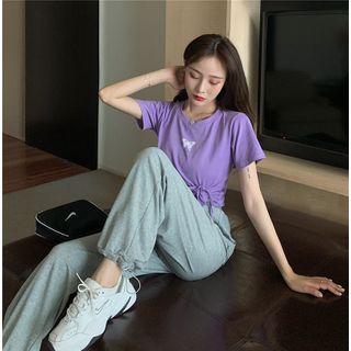 Short-sleeve Butterfly Print T-shirt / Harem Pants
