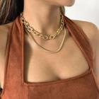 Set: Chunky Chain Alloy Choker + Alloy Necklace 2721 - Set Of 2 - Gold - One Size