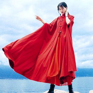 Hooded Plain Long Cape Jacket
