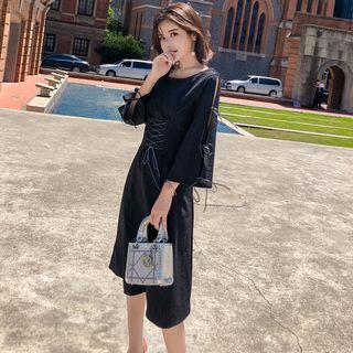 3/4-sleeve Lace-up A-line Dress