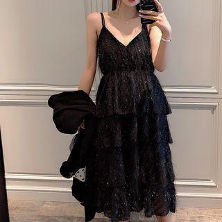 V-neck Fringed Layered Dress