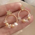 925 Sterling Silver Rhinestone Star Hoop Earring 1 Pair - S925 Silver Needle - Gold - One Size
