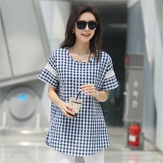 Short-sleeve Check Blouse