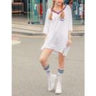 Plus Size Striped V-neck Loose-fit Long T-shirt