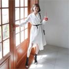 Asymmetric-hem Long Shirtdress With Belt