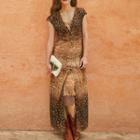 Cap-sleeve Animal Print Maxi Dress