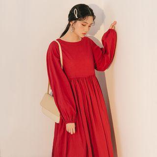 Puff-sleeve Midi A-line Dress