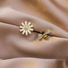 Non-matching Alloy Bee & Flower Earring 1 Pair - As Shown In Figure - One Size