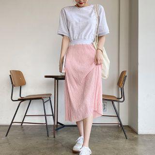 Band-waist Two-tone Dress