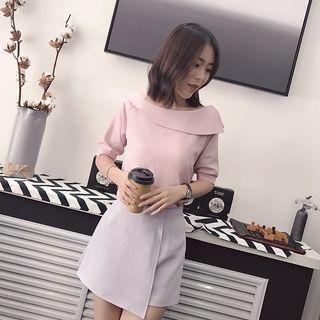 Elbow-sleeve Collared T-shirt