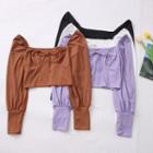 Wide-collar Ribbon Crop T-shirt
