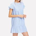 Plaid Bell-sleeve Tiered Mini A-line Dress