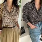 Slit-hem Leopard Shirt Ivory - One Size