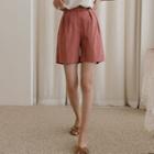Button-detail Pleated Textured Shorts