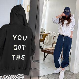 Drop-shoulder Letter Zip-up Hoodie